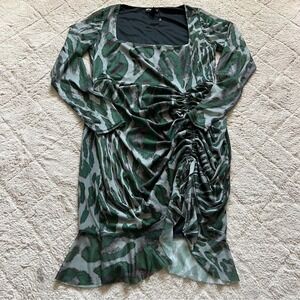 Pretty Little Thing Abstract Mesh Mini‎ Dress Camo Bodycon Whimsical Size 12